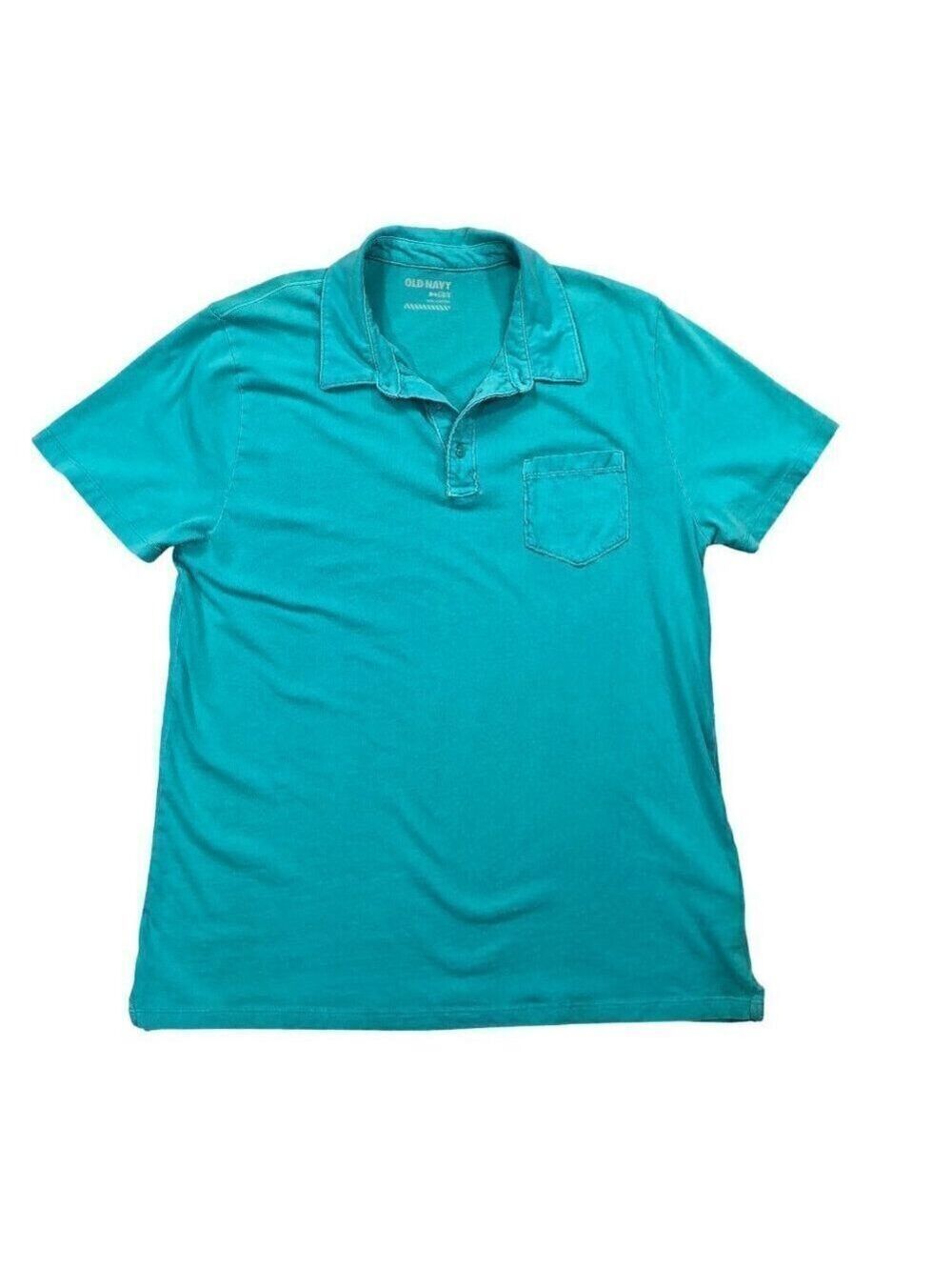 Old Navy Men's Shirt Blue Green Turquoise Short Sleeve Polo Shirt Size L